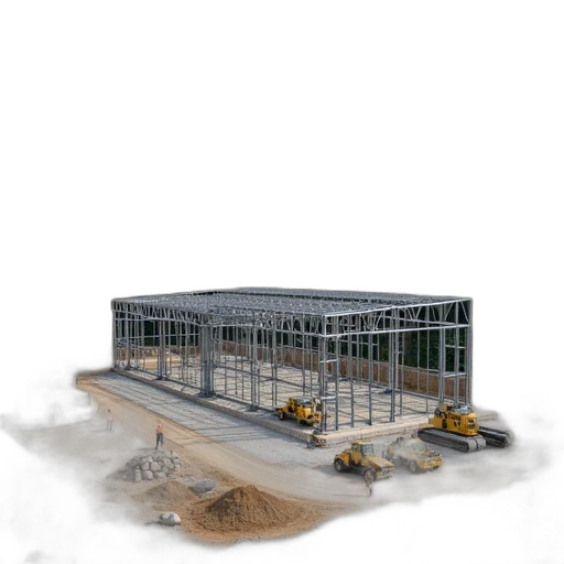 building, concept art, 3d render, photorealistic, construction, site, large, metal transparent PNG cut-out