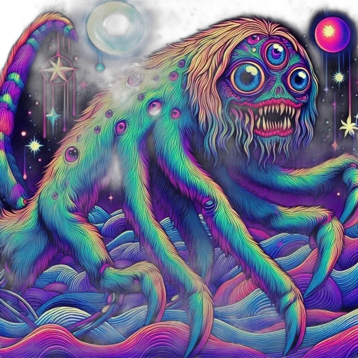 creature, animal, hair, mask, concept art, fantasy art, vaporwave, comic book art transparent PNG cut-out