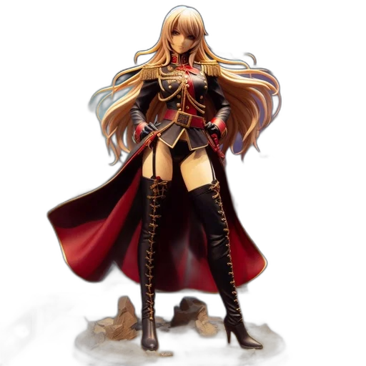concept art, 3d render, fantasy art, anime-styled, female, figure, wears, military-inspired transparent PNG cut-out