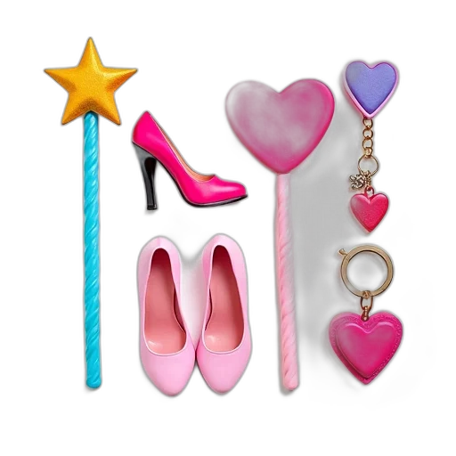 jewelry, shoes, 3d render, neon, pastel, colorful, collection, whimsical transparent PNG cut-out