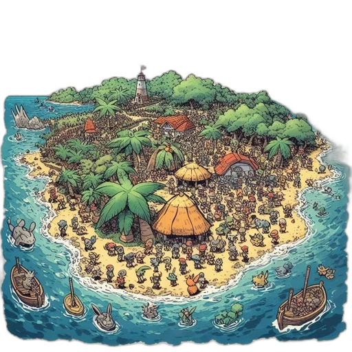 concept art, fantasy art, pixel art, 3d render, underwater, beach, forest, fog transparent PNG cut-out
