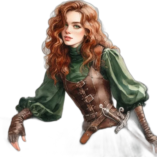 jacket, sword, fantasy art, concept art, comic book art, watercolor, green, earth tones transparent PNG cut-out