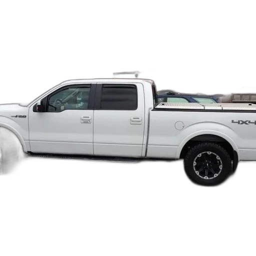 white, ford, f-150, pickup, truck, parked, front, building transparent PNG cut-out