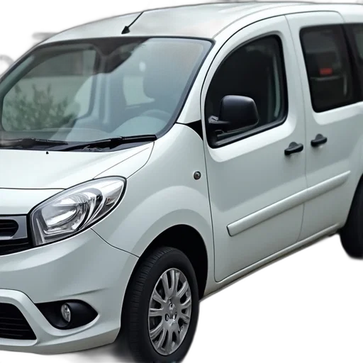 car, 3d render, white, compact, van, parked, paved, surface transparent PNG cut-out