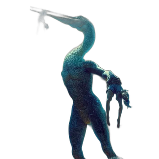 creature, robot, dragon, staff, concept art, 3d render, vaporwave, fantasy art transparent PNG cut-out
