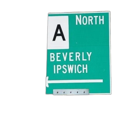 green, sign, white, text, reads, north, beverly, ipswich transparent PNG cut-out