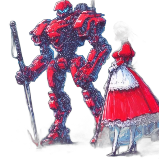 robot, dress, weapon, sword, concept art, pixel art, fantasy art, comic book art transparent PNG cut-out