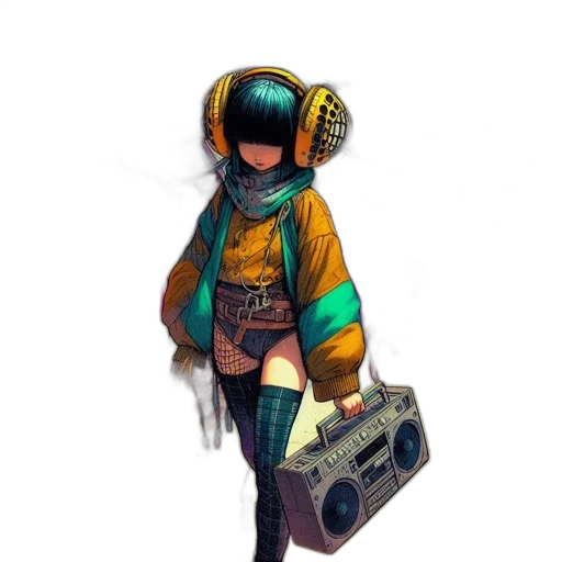 jacket, weapon, robot, staff, cyberpunk, concept art, fantasy art, pixel art transparent PNG cut-out