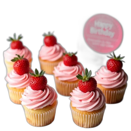 food, collection, cupcakes, pink, frosting, single, strawberry, top transparent PNG cut-out