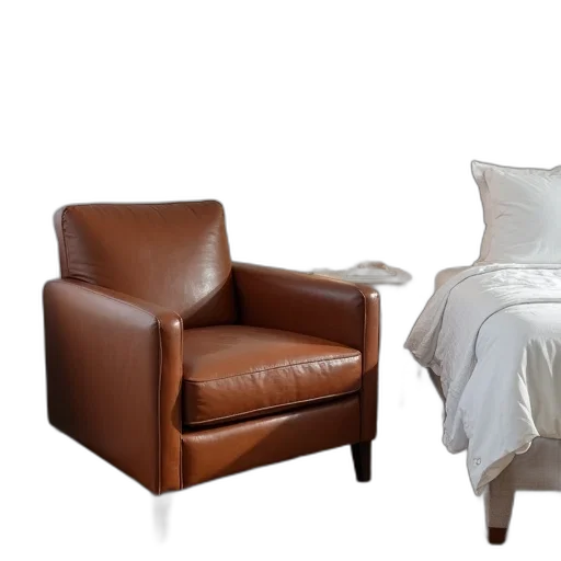 furniture, 3d render, photorealistic, earth tones, monochrome, dark, brown, leather transparent PNG cut-out
