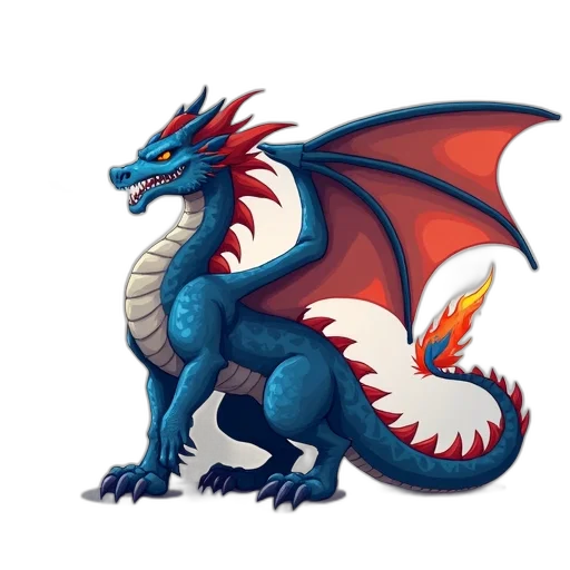 dragon, animal, pixel art, fantasy art, concept art, 3d render, blue, red transparent PNG cut-out