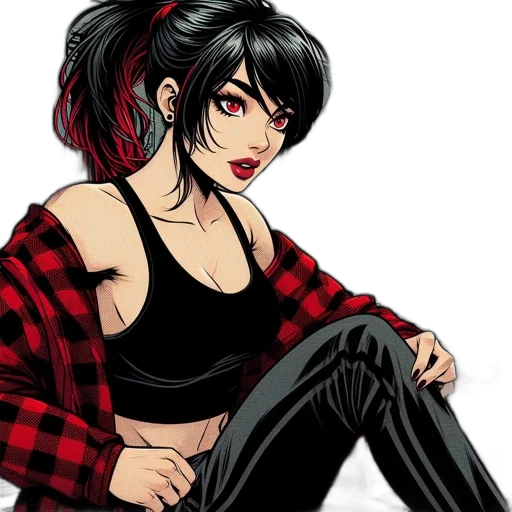 comic book art, pixel art, cartoon, anime, red, dark, monochrome, animated transparent PNG cut-out