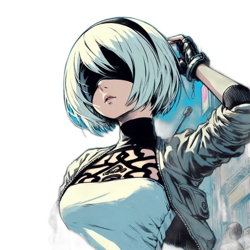 jacket, mask, weapon, sword, concept art, comic book art, anime, cyberpunk transparent PNG cut-out