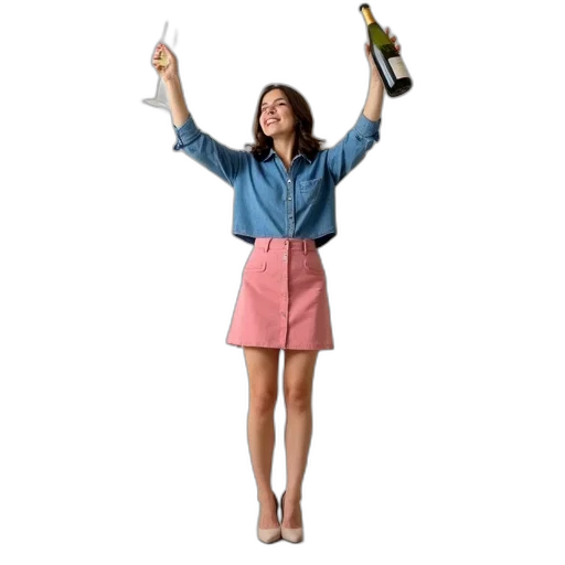 jacket, bottle, dress, staff, 3d render, concept art, young, woman transparent PNG cut-out
