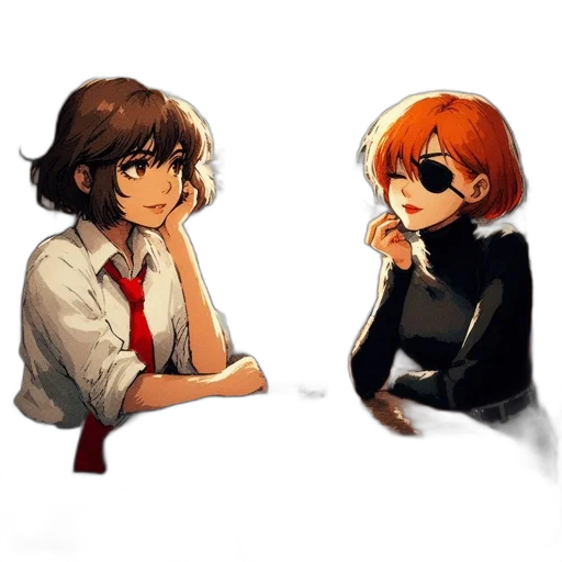 pixel art, concept art, anime, cartoon, monochrome, dark, red, two transparent PNG cut-out
