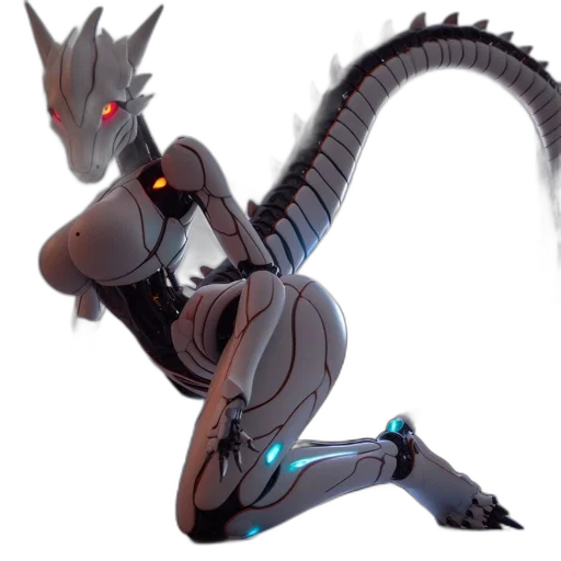 dragon, robot, creature, staff, concept art, 3d render, fantasy art, pixel art transparent PNG cut-out