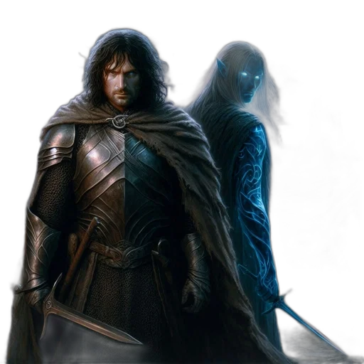 sword, concept art, fantasy art, comic book art, photorealistic, fog, determined, man transparent PNG cut-out