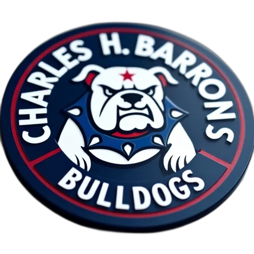 close-up, circular, logo, featuring, name, charles, barrons, bold transparent PNG cut-out