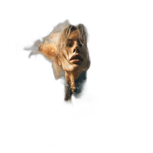 face, hair, mask, creature, photorealistic, 3d render, concept art, watercolor transparent PNG cut-out