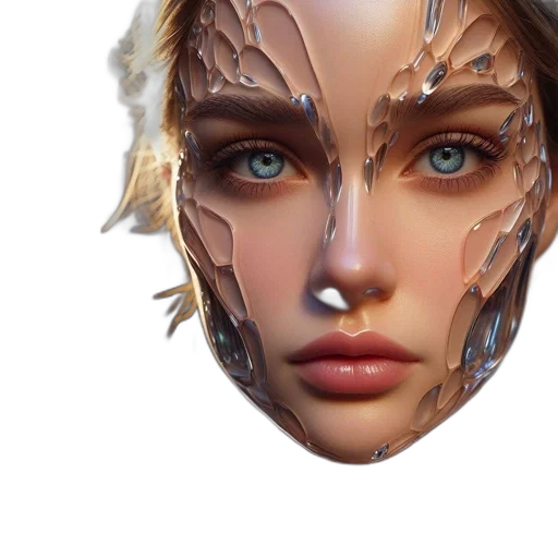 face, mask, dragon, jewelry, fantasy art, concept art, 3d render, photorealistic transparent PNG cut-out