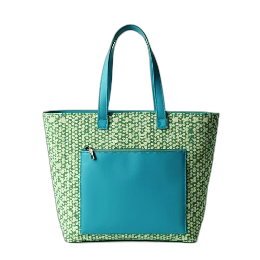 green, blue, white, patterned, tote, bag, handle, interior transparent PNG cut-out