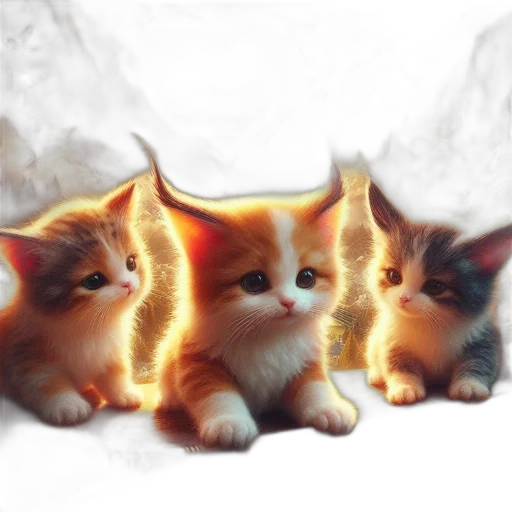 animal, photorealistic, 3d render, oil painting, fantasy art, golden, three, kittens transparent PNG cut-out