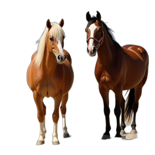 animal, photorealistic, 3d render, concept art, oil painting, two, horses, standing transparent PNG cut-out