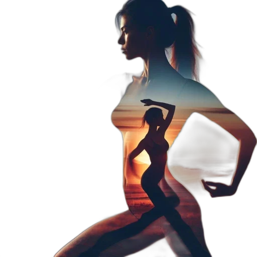 photorealistic, 3d render, concept art, woman, dynamic, pose, silhouetted, front transparent PNG cut-out