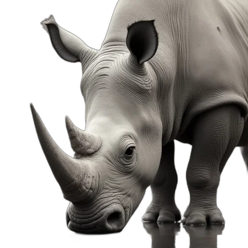 animal, creature, weapon, photorealistic, 3d render, concept art, white, rhinoceros transparent PNG cut-out