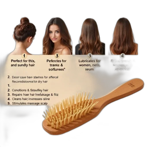 hair, wooden, hairbrush, bristles, displayed, against, beige, background transparent PNG cut-out