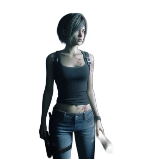jacket, weapon, dress, concept art, 3d render, photorealistic, cyberpunk, dark transparent PNG cut-out