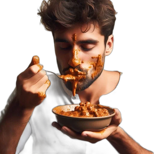 food, face, mask, photorealistic, man, beard, eats, curry transparent PNG cut-out