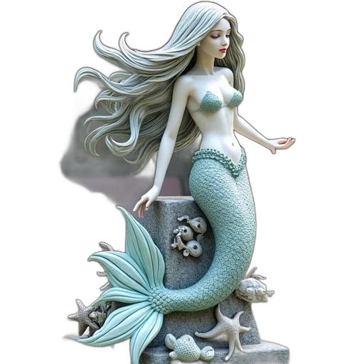 fantasy art, concept art, 3d render, photorealistic, underwater, whimsical, sculpture, mermaid transparent PNG cut-out