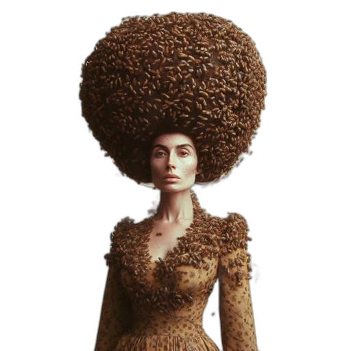 hair, dress, hat, crown, concept art, photorealistic, fantasy art, earth tones transparent PNG cut-out