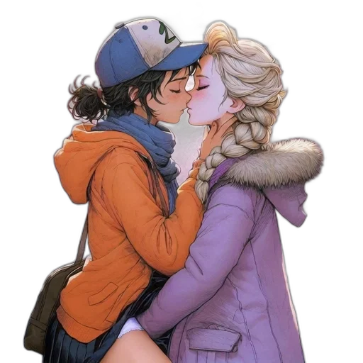 jacket, hat, watercolor, concept art, anime, pixel art, snow, two transparent PNG cut-out