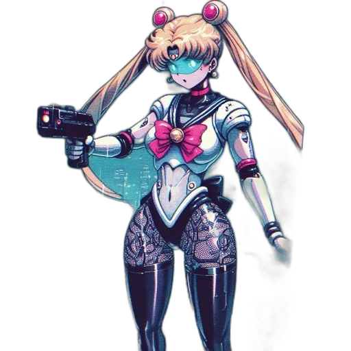 robot, weapon, staff, cyberpunk, concept art, anime, vaporwave, pastel transparent PNG cut-out