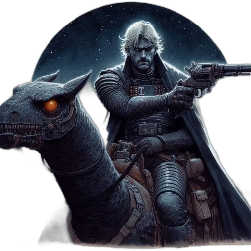 dragon, concept art, fantasy art, comic book art, outer space, man, silver, hair transparent PNG cut-out