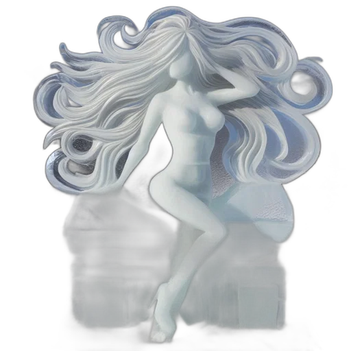 hair, dress, creature, 3d render, concept art, fantasy art, vaporwave, underwater transparent PNG cut-out