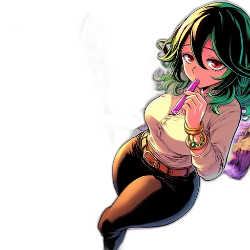 comic book art, concept art, anime, cartoon, green, animated, female, protagonist transparent PNG cut-out
