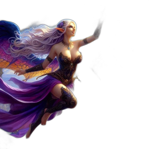 fantasy art, concept art, comic book art, 3d render, fantasy, figure, flowing, white transparent PNG cut-out