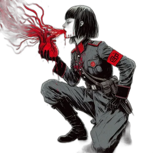 weapon, jacket, mask, comic book art, concept art, cyberpunk, fantasy art, fire transparent PNG cut-out