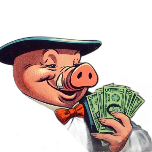 face, anthropomorphic, pig, styled, like, businessman, holds, money transparent PNG cut-out