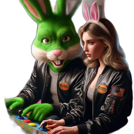 jacket, concept art, pixel art, photorealistic, cyberpunk, neon lights, anthropomorphic, rabbit transparent PNG cut-out