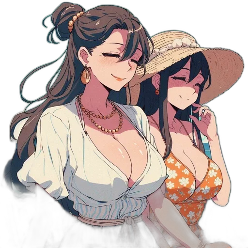 hat, dress, anime, watercolor, concept art, fantasy art, beach, colorful transparent PNG cut-out
