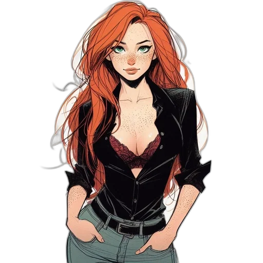 jacket, dress, jewelry, comic book art, cartoon, concept art, fantasy art, dark transparent PNG cut-out