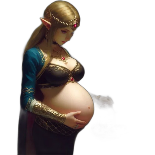 concept art, fantasy art, pixel art, photorealistic, expectant, mother, elf-like, ears transparent PNG cut-out
