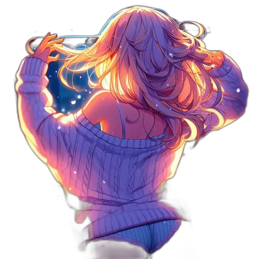 dress, hair, jacket, staff, watercolor, vaporwave, concept art, fantasy art transparent PNG cut-out
