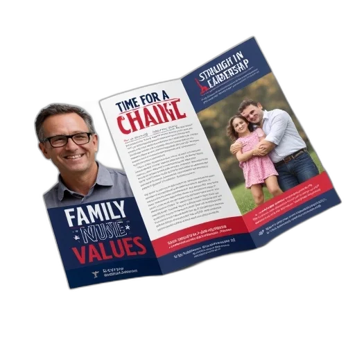 tri-fold, brochure, patriotic, theme, featuring, smiling, man, glasses transparent PNG cut-out