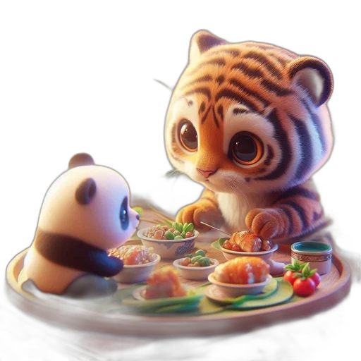 food, concept art, 3d render, photorealistic, fantasy art, tiger, cub, panda transparent PNG cut-out