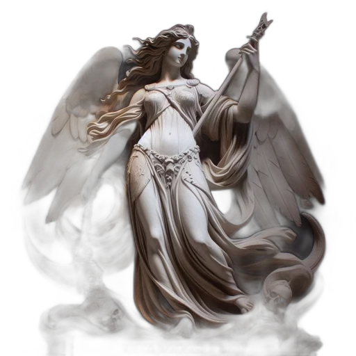 fantasy art, concept art, photorealistic, comic book art, monochrome, dark, illuminated, statue transparent PNG cut-out